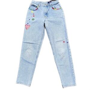 Vintage 90’s GAP straight leg jeans custom embroidery flowers and hearts